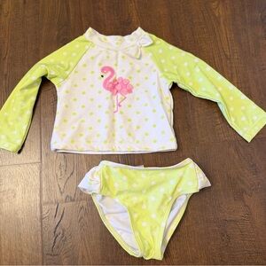 Little Me Green and White Flamingo Rashguard Set